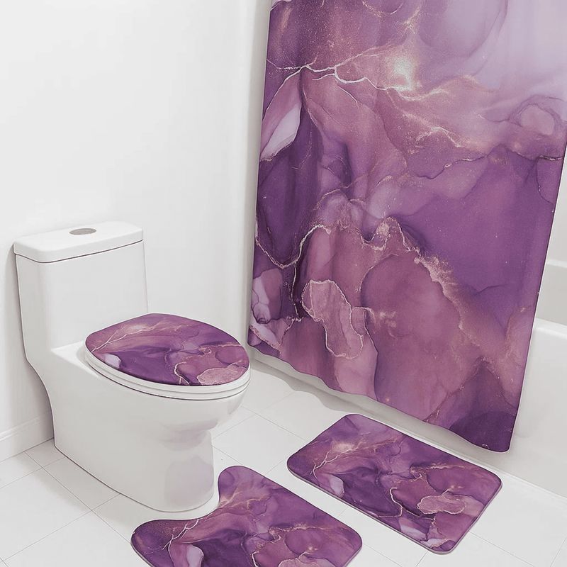 GENERICO - Set Juego De Baño Con Cortina Cubre Inodoro 4 Piezas