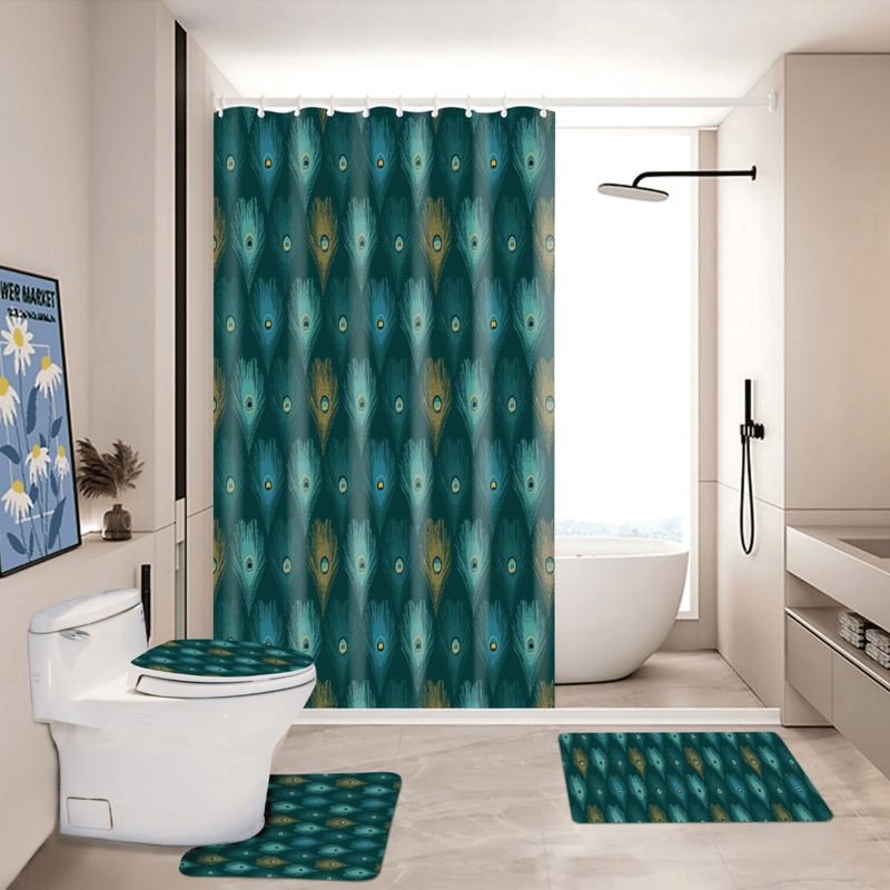 GENERICO - Set Juego De Baño Con Cortina Cubre Inodoro 4 Piezas