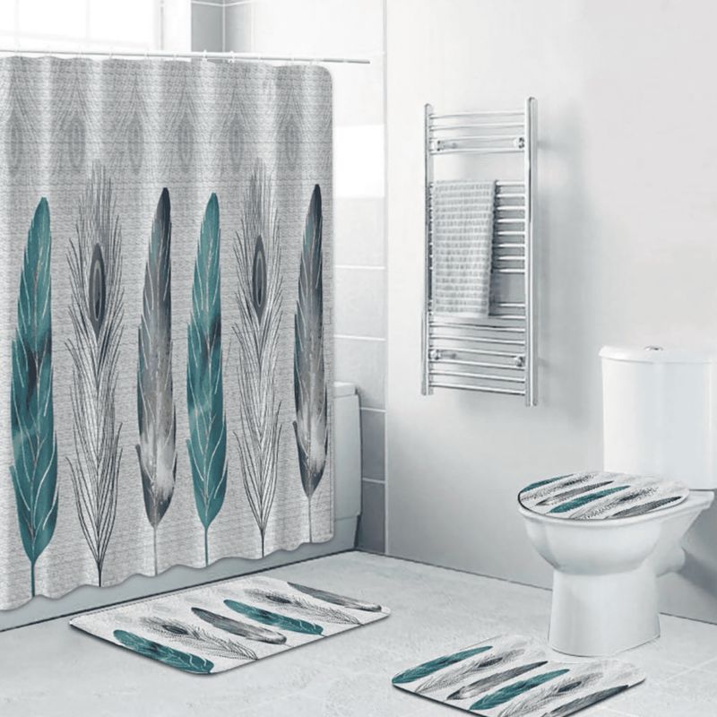 GENERICO - Set Juego De Baño Con Cortina Cubre Inodoro 4 Piezas