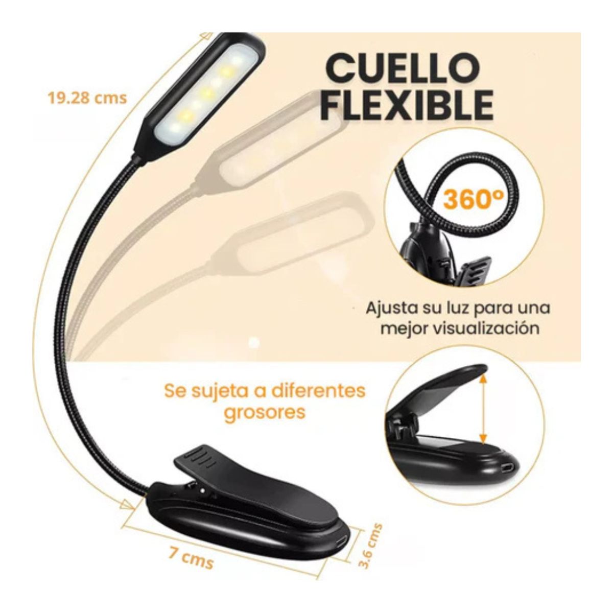 GENERICO - Lámpara Clip LED Flexible Luz de Lectura a Pilas y USB