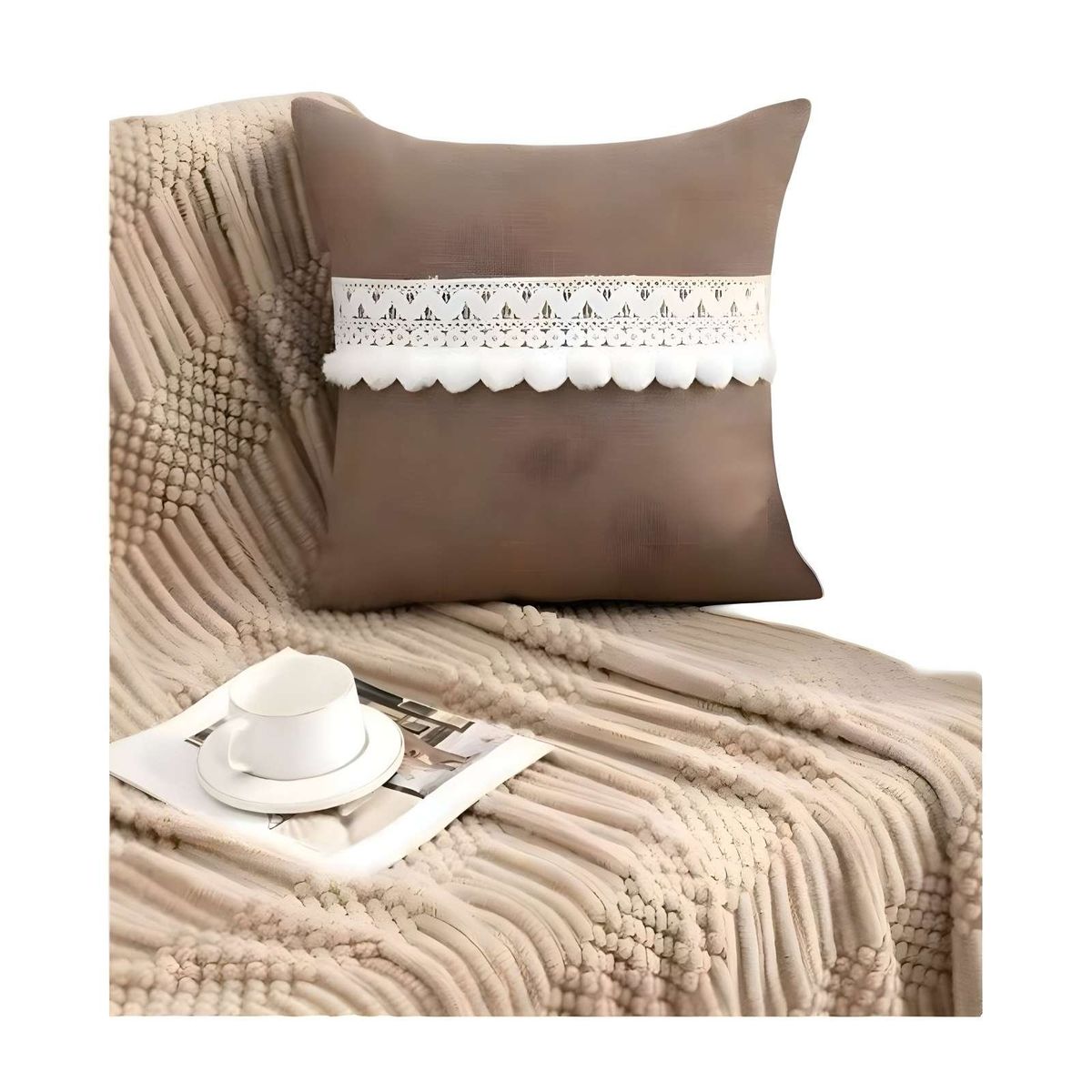 GENERICO - SET DE 2 FUNDAS DE COJIN CON POMPON 45x45 S8