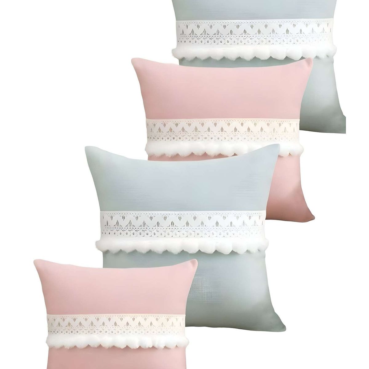 GENERICO - SET DE 4 FUNDAS DE COJIN CON POMPON 45x45 S6