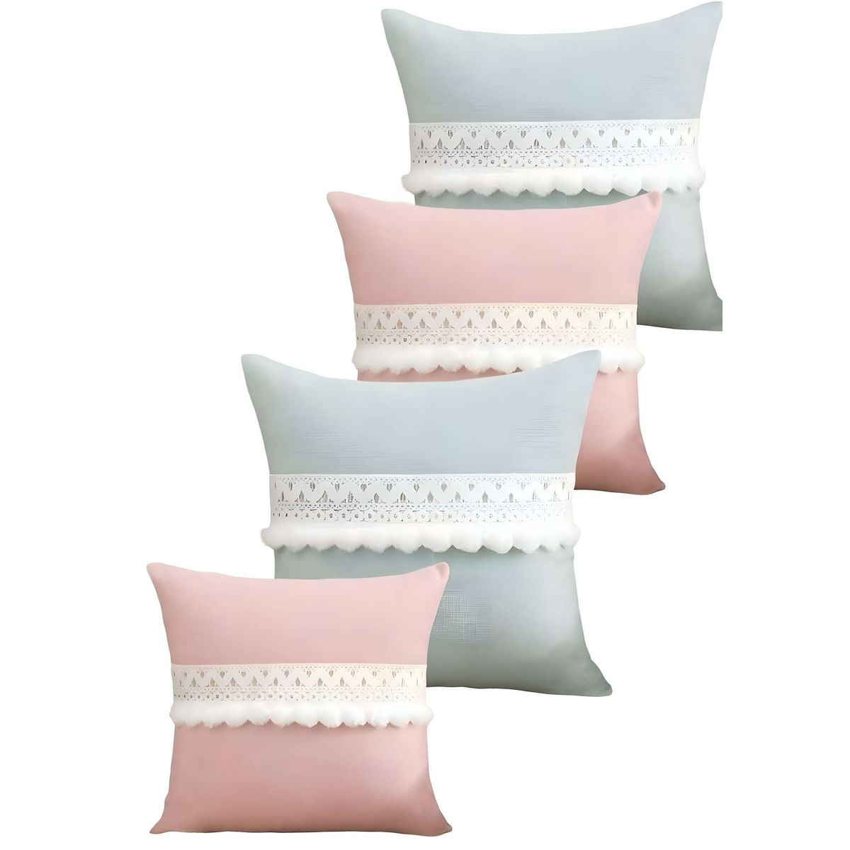 GENERICO - SET DE 4 FUNDAS DE COJIN CON POMPON 45x45 S6