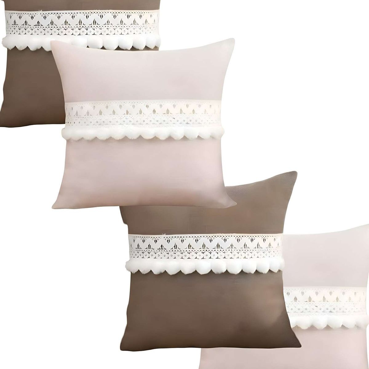 GENERICO - SET DE 4 FUNDAS DE COJIN CON POMPON 45x45 S7