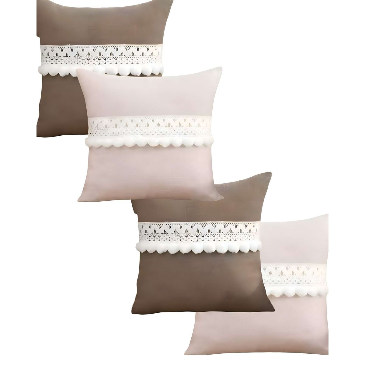 GENERICO - SET DE 4 FUNDAS DE COJIN CON POMPON 45x45 S7