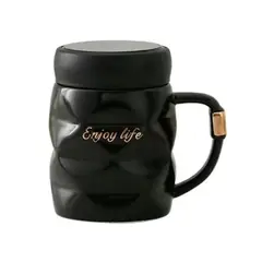 GENERICO - Taza Tazón Mug De Cerámica Con Tapa Hermética 400 Ml