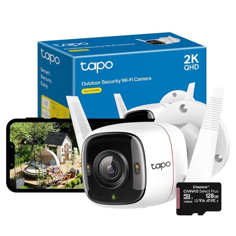 TP LINK - Set Cámara Outdoor Tapo C320 2K QHD Visión Nocturna + 128 GB