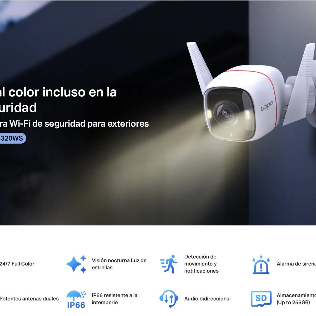 TP LINK - Set Cámara Outdoor Tapo C320 2K QHD Visión Nocturna + 128 GB