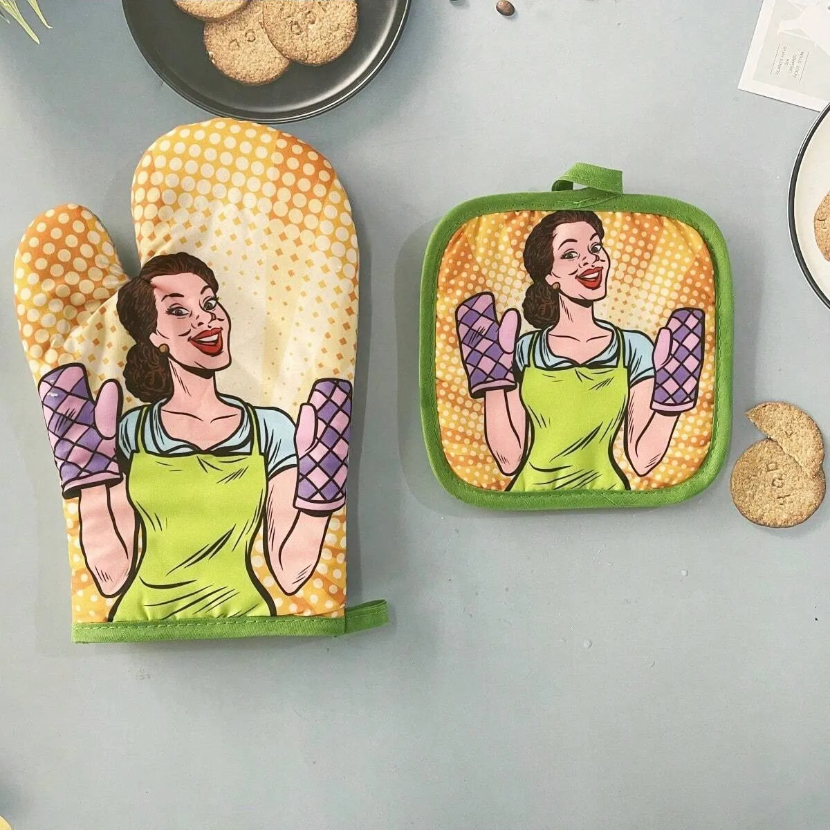 GENERICO - Guante De Cocina Y Toma Ollas Guante De Horno Retro