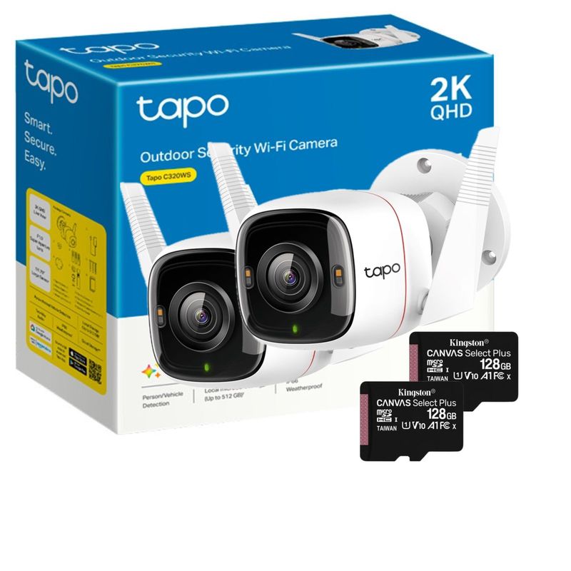TP LINK - Set 2 Cámaras Outdoor Tapo C320 2K QHD Visión Nocturna + 128 GB