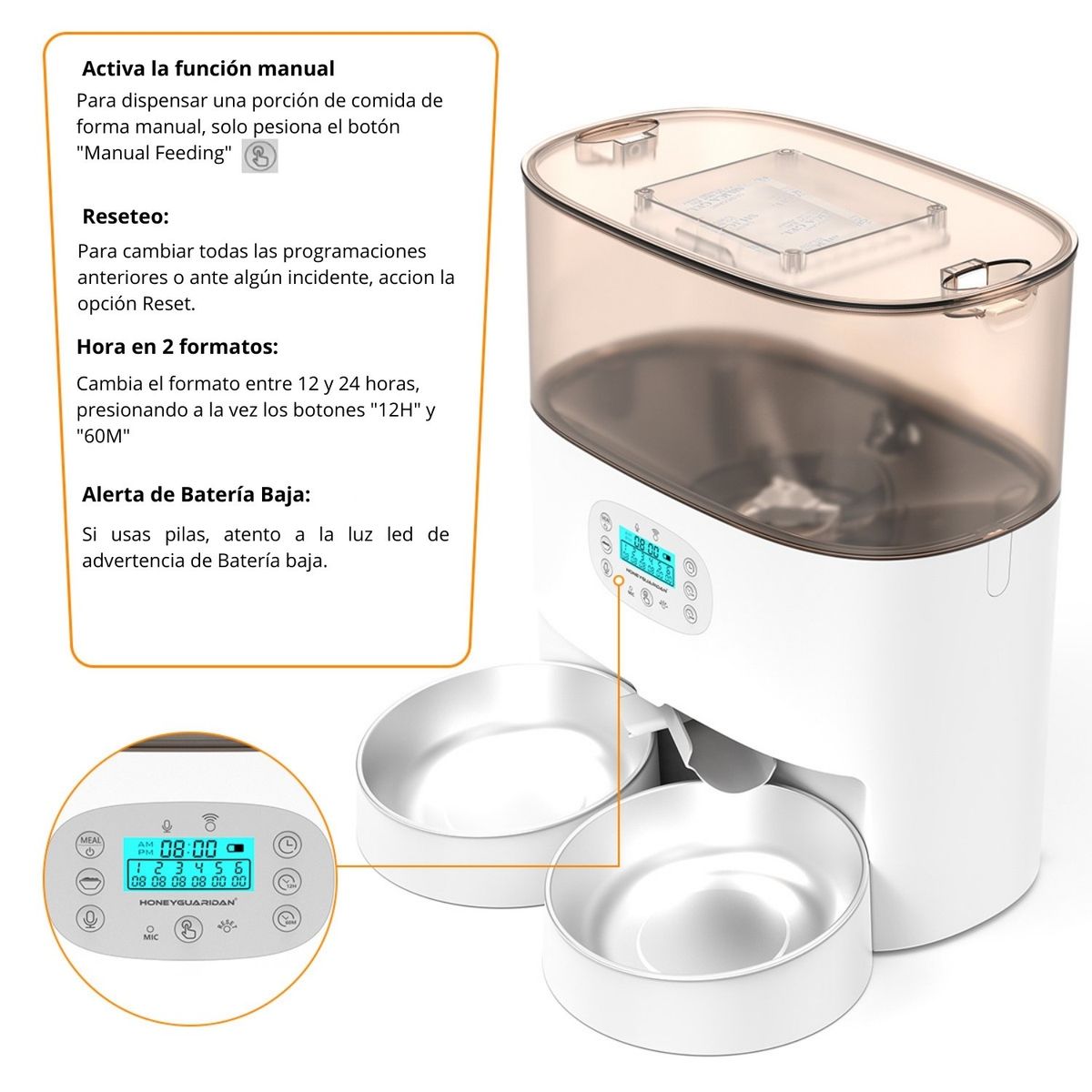 GENERICO - Dispensador Automático Gato Wifi Doble Plato 5.6 L Blanco