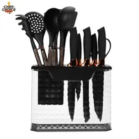 Set 13 Utensilios Cuchillos Cocina Acero Inoxidable Silicona Negro