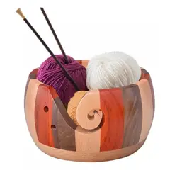 KUANGYE - Cuenco De Madera Tricolor Porta Ovillos Lana Hilo Para Tejer