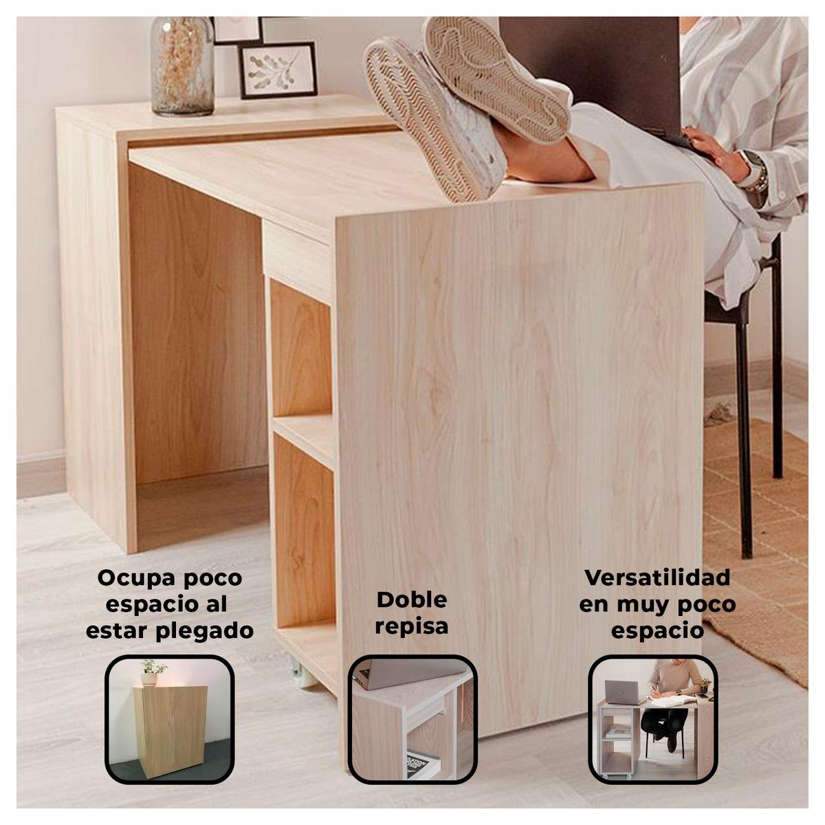 GLOBAL LATIN GROUP - Escritorio Multifuncional de Madera - Plegable, con Almacenamiento