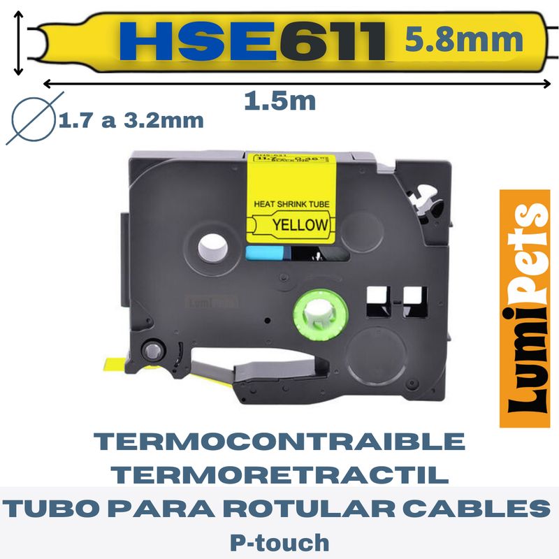 GENERICO - Cinta Termocontraible HSe-611 Alternativa Brother - 5.8 mm - Amarilla