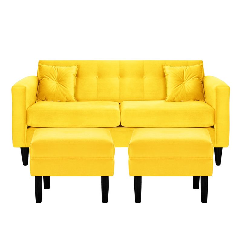 BODEVIR - Sofa New Retro 3C+2 Pouf Felpa 00 Amarillo