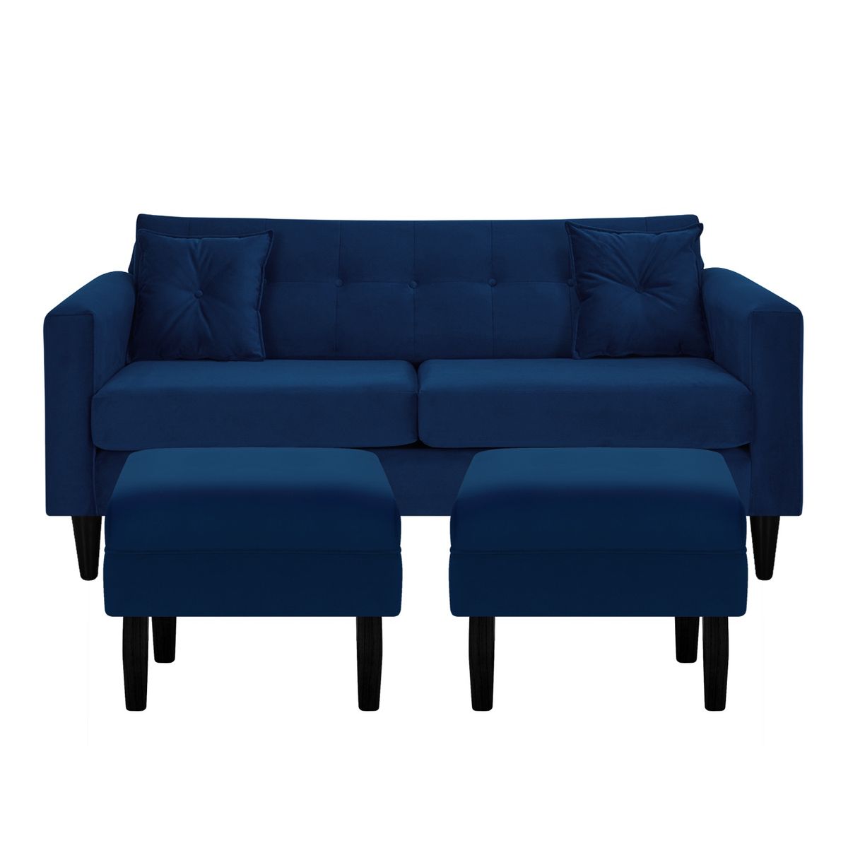 BODEVIR - Sofa New Retro 3C+2 Pouf Felpa 00 Azul Marino