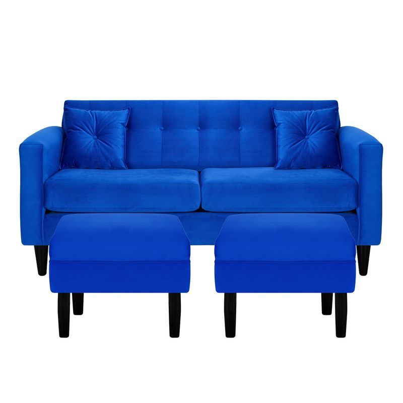 BODEVIR - Sofa New Retro 3C+2 Pouf Felpa 00 Azul Rey