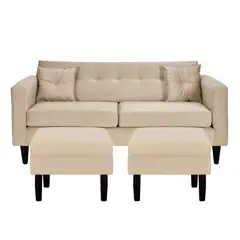 BODEVIR - Sofa New Retro 3C+2 Pouf Felpa 00 Beige