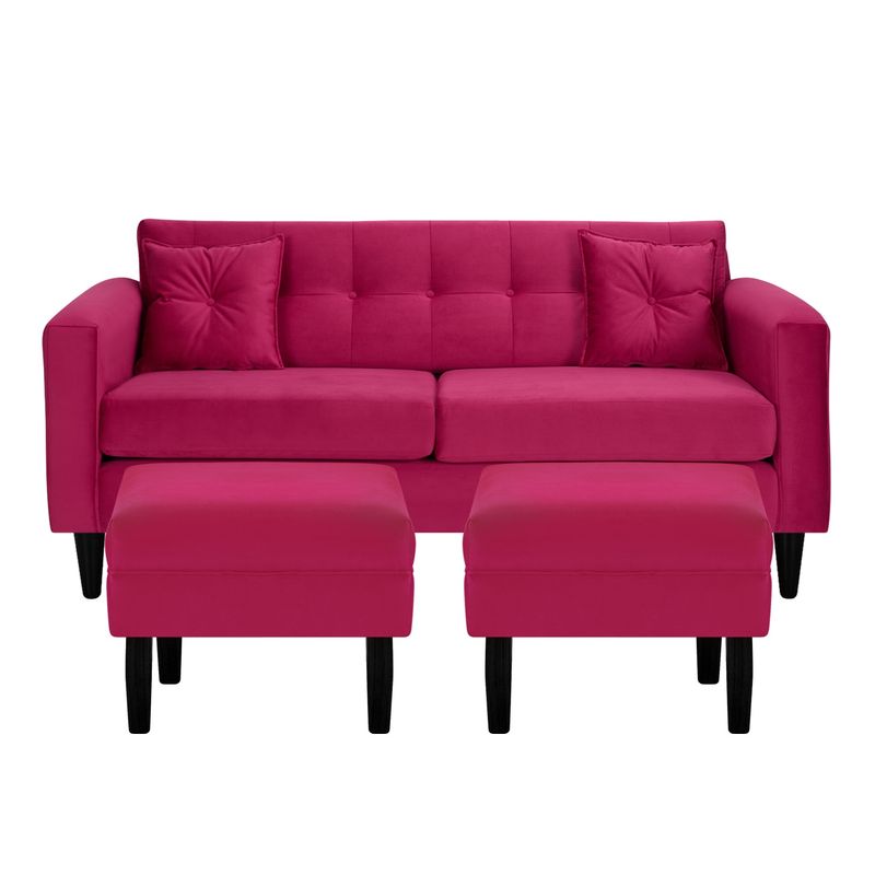 BODEVIR - Sofa New Retro 3C+2 Pouf Felpa 00 Burdeo