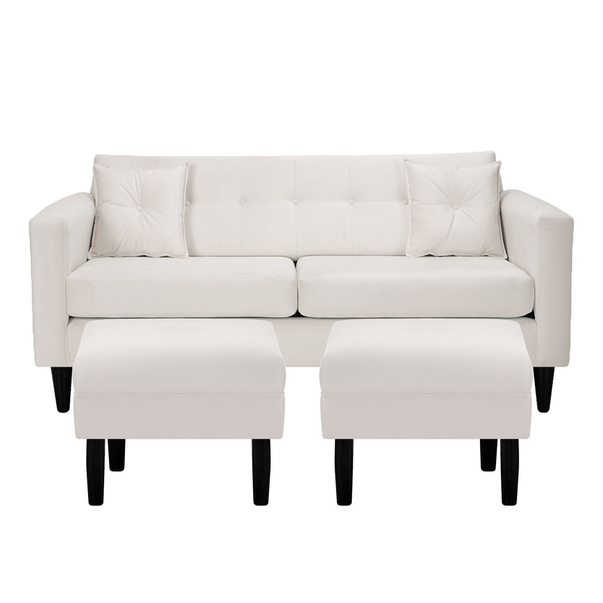 BODEVIR - Sofa New Retro 3C+2 Pouf Felpa 00 Crudo