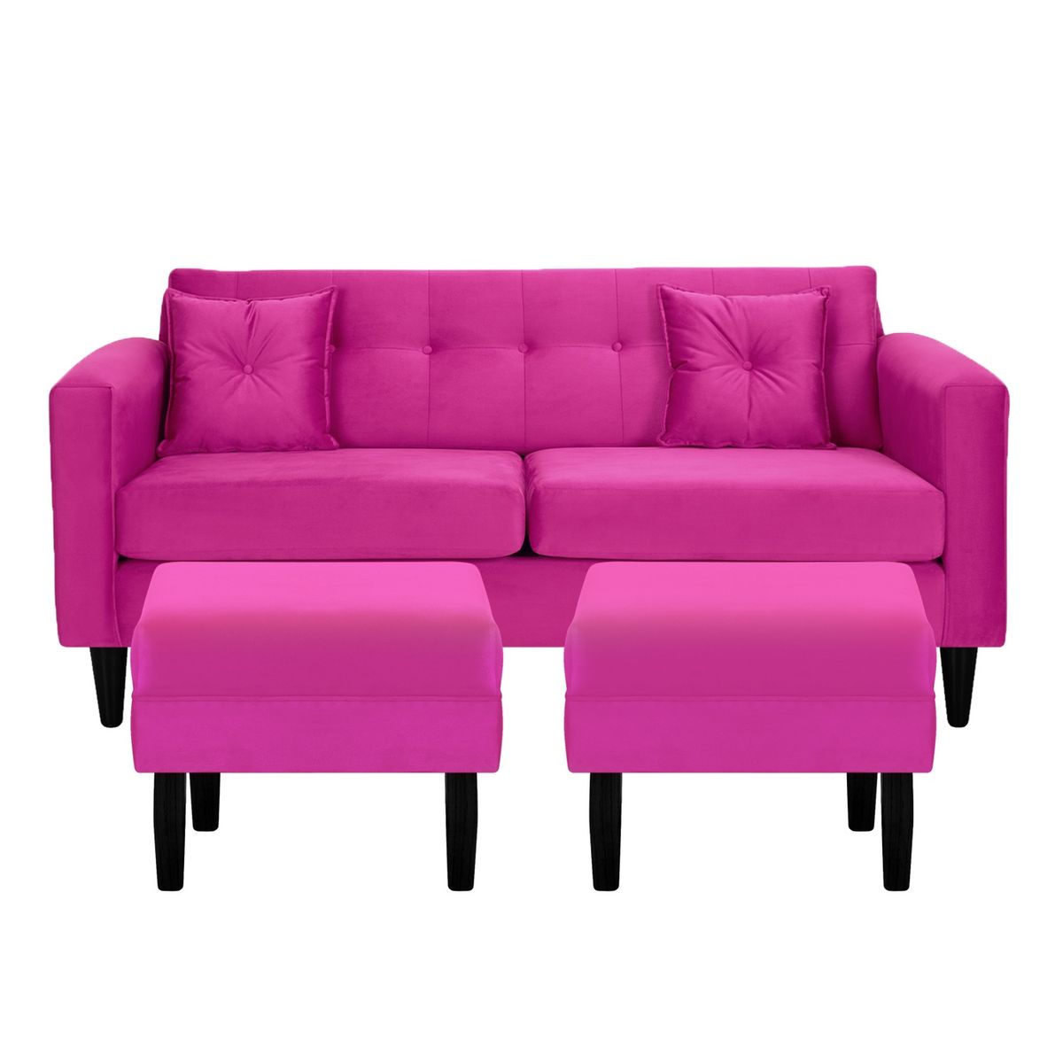 BODEVIR - Sofa New Retro 3C+2 Pouf Felpa 00 Fucsia