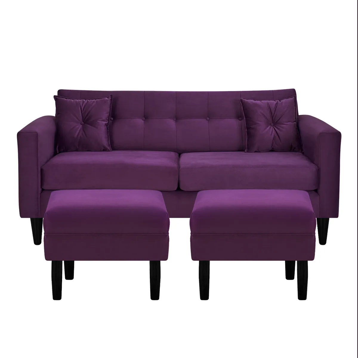 BODEVIR - Sofa New Retro 3C+2 Pouf Felpa 00 Morado