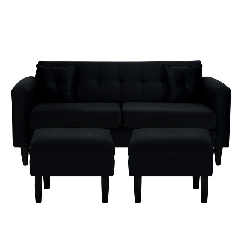 BODEVIR - Sofa New Retro 3C+2 Pouf Felpa 00 Negro