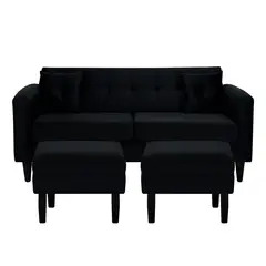 BODEVIR - Sofa New Retro 3C+2 Pouf Felpa 00 Negro