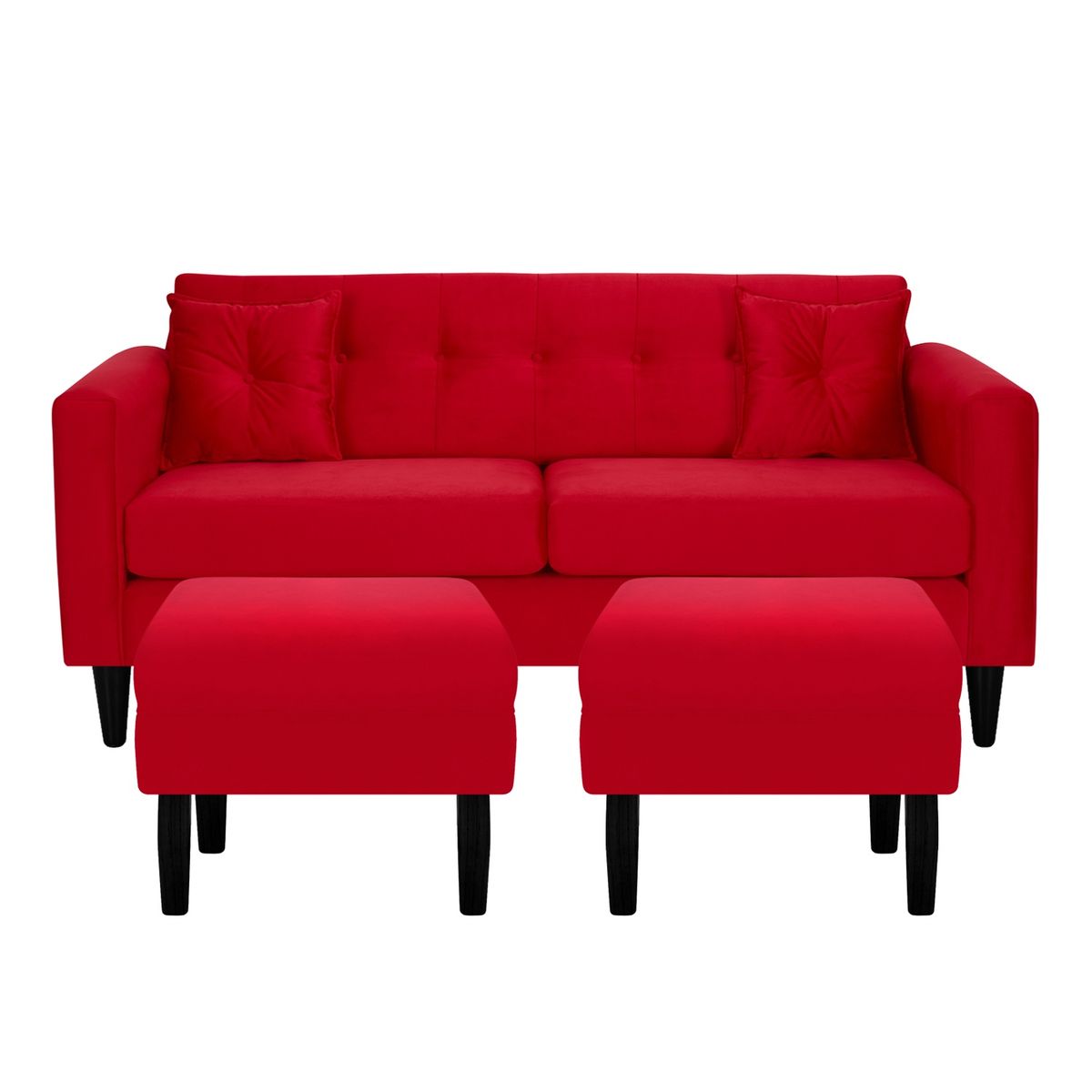 BODEVIR - Sofa New Retro 3C+2 Pouf Felpa 00 Rojo.