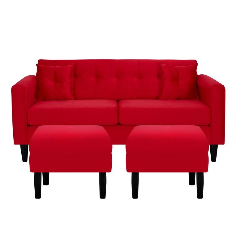 BODEVIR - Sofa New Retro 3C+2 Pouf Felpa 00 Rojo