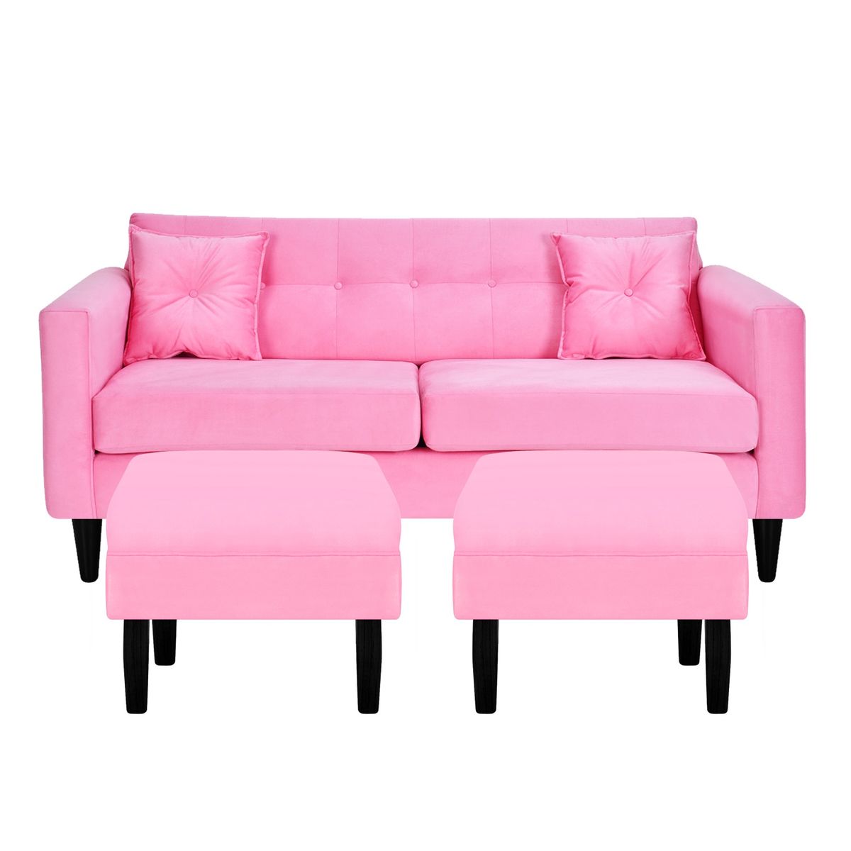 BODEVIR - Sofa New Retro 3C+2 Pouf Felpa 00 Rosado