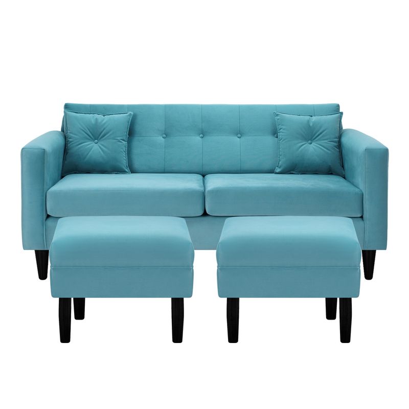 BODEVIR - Sofá New Retro 3C+2 Pouf Felpa 00 Turquesa
