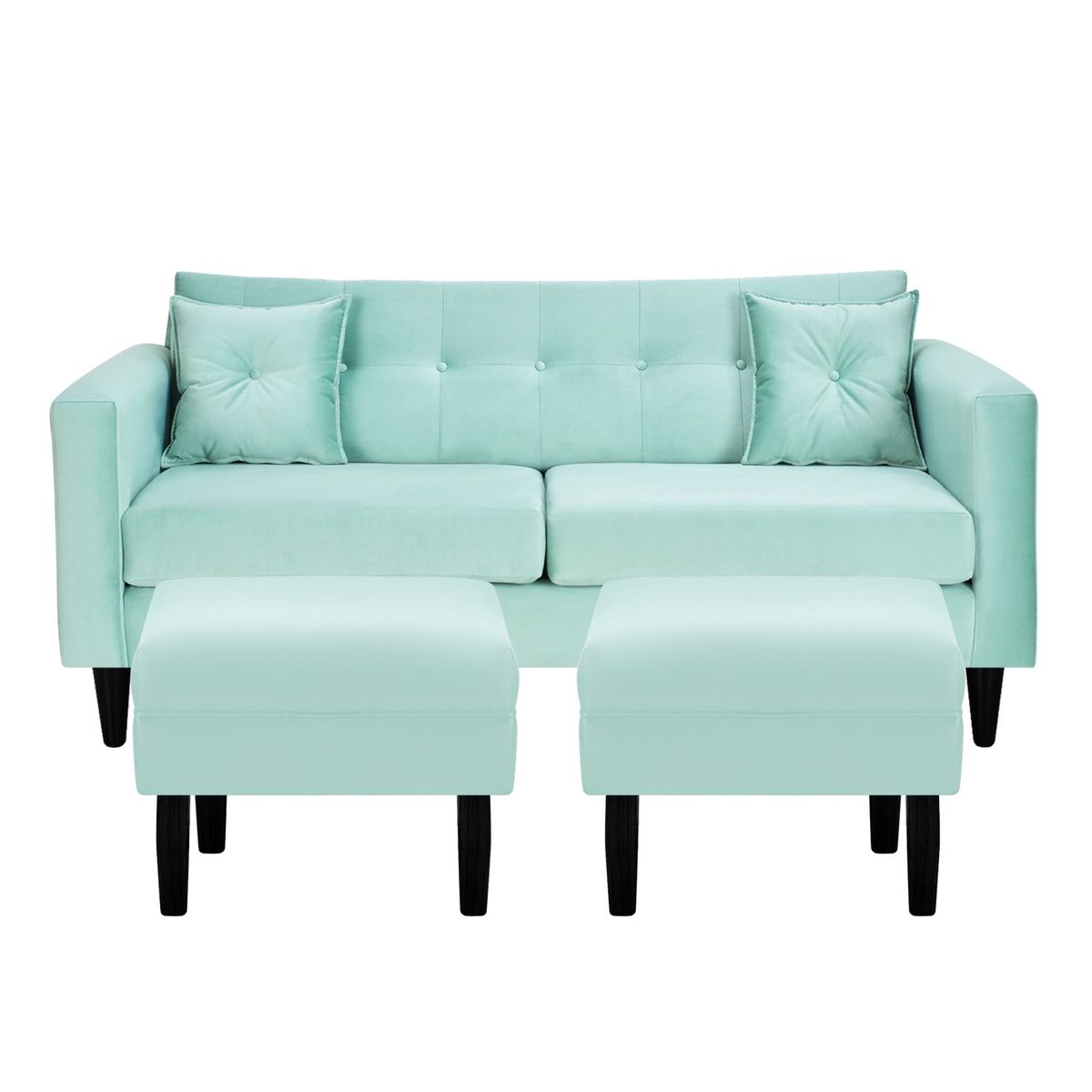 BODEVIR - Sofa New Retro 3C+2 Pouf Felpa 00 Verde Agua