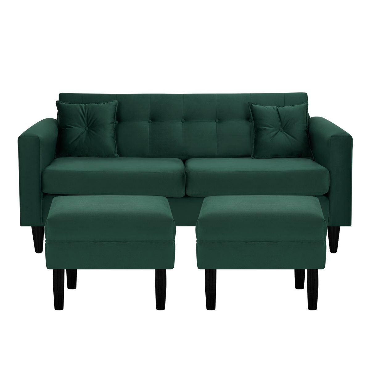 BODEVIR - Sofa New Retro 3C+2 Pouf Felpa 00 Verde Botella.