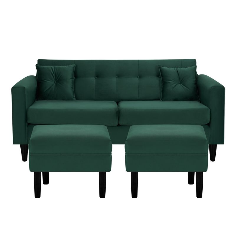 BODEVIR - Sofa New Retro 3C+2 Pouf Felpa 00 Verde Botella