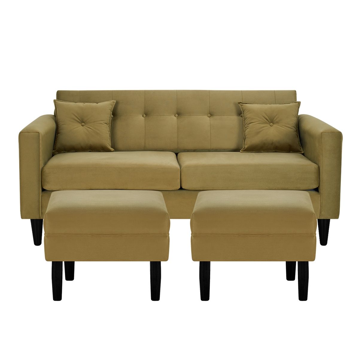 BODEVIR - Sofa New Retro 3C+2 Pouf Felpa 00 Verde Musgo