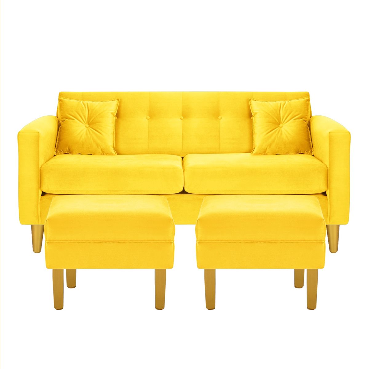 BODEVIR - Sofa New Retro 3C+2 Pouf Felpa 01 Amarillo