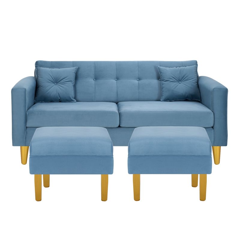 BODEVIR - Sofa New Retro 3C+2 Pouf Felpa 01 Azul Petroleo