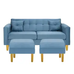 BODEVIR - Sofa New Retro 3C+2 Pouf Felpa 01 Azul Petroleo