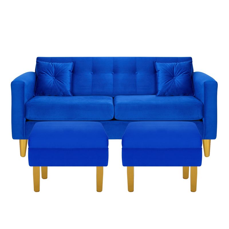 BODEVIR - Sofa New Retro 3C+2 Pouf Felpa 01 Azul Rey