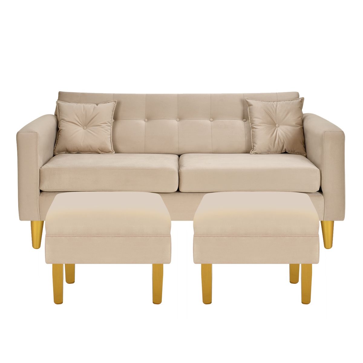 BODEVIR - Sofa New Retro 3C+2 Pouf Felpa 01 Beige.