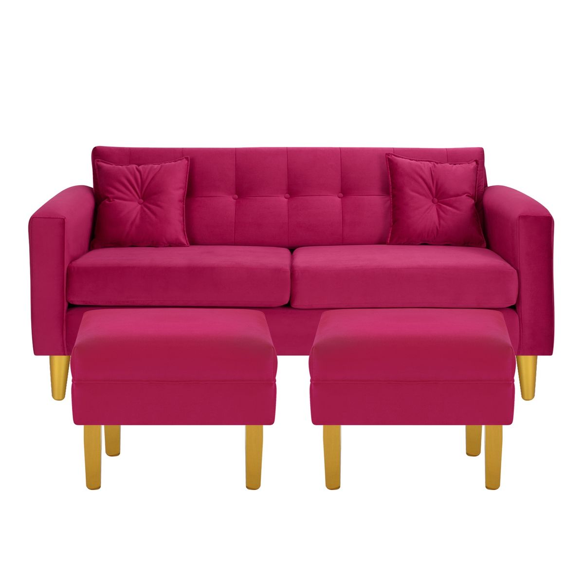 BODEVIR - Sofa New Retro 3C+2 Pouf Felpa 01 Burdeo