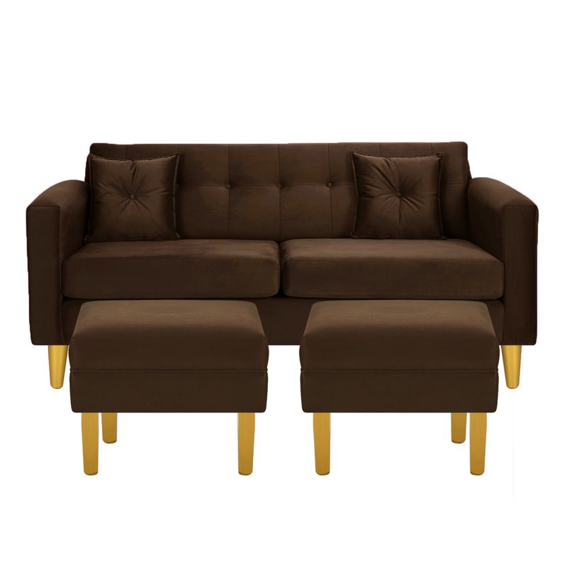 BODEVIR - Sofa New Retro 3C+2 Pouf Felpa 01 Chocolate