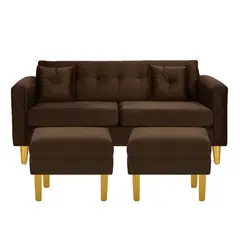 BODEVIR - Sofa New Retro 3C+2 Pouf Felpa 01 Chocolate