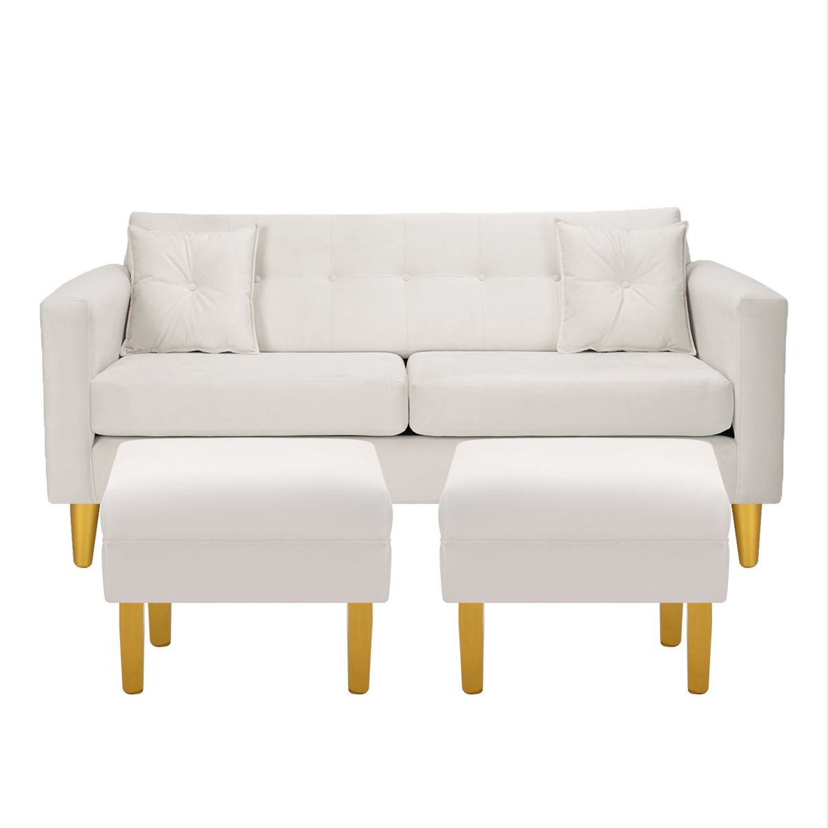 BODEVIR - Sofa New Retro 3C+2 Pouf Felpa 01 Crudo