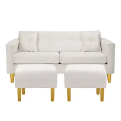 BODEVIR - Sofa New Retro 3C+2 Pouf Felpa 01 Crudo