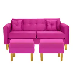 BODEVIR - Sofa New Retro 3C+2 Pouf Felpa 01 Fucsia