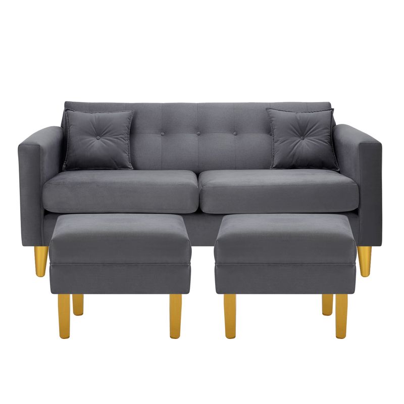 BODEVIR - Sofa New Retro 3C+2 Pouf Felpa 01 Gris
