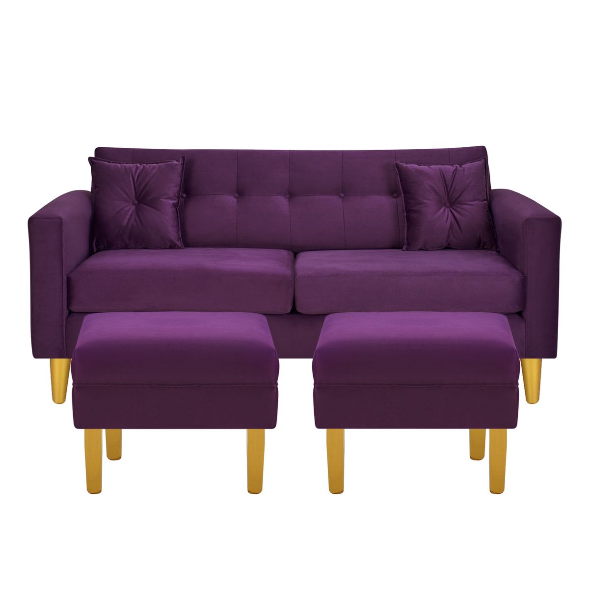 BODEVIR - Sofa New Retro 3C+2 Pouf Felpa 01 Morado